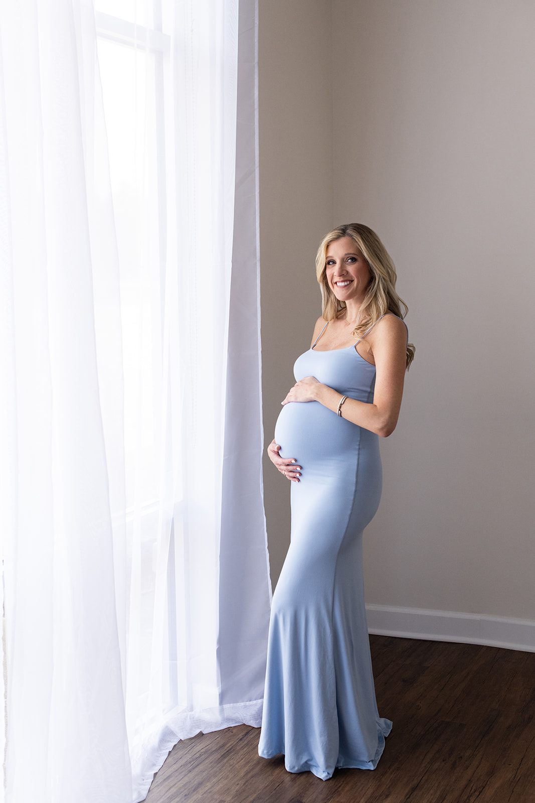 slim fit dress slacks Light Blue Ribbed Knit Fitted Maternity Midi Sweater Dress main image 1
