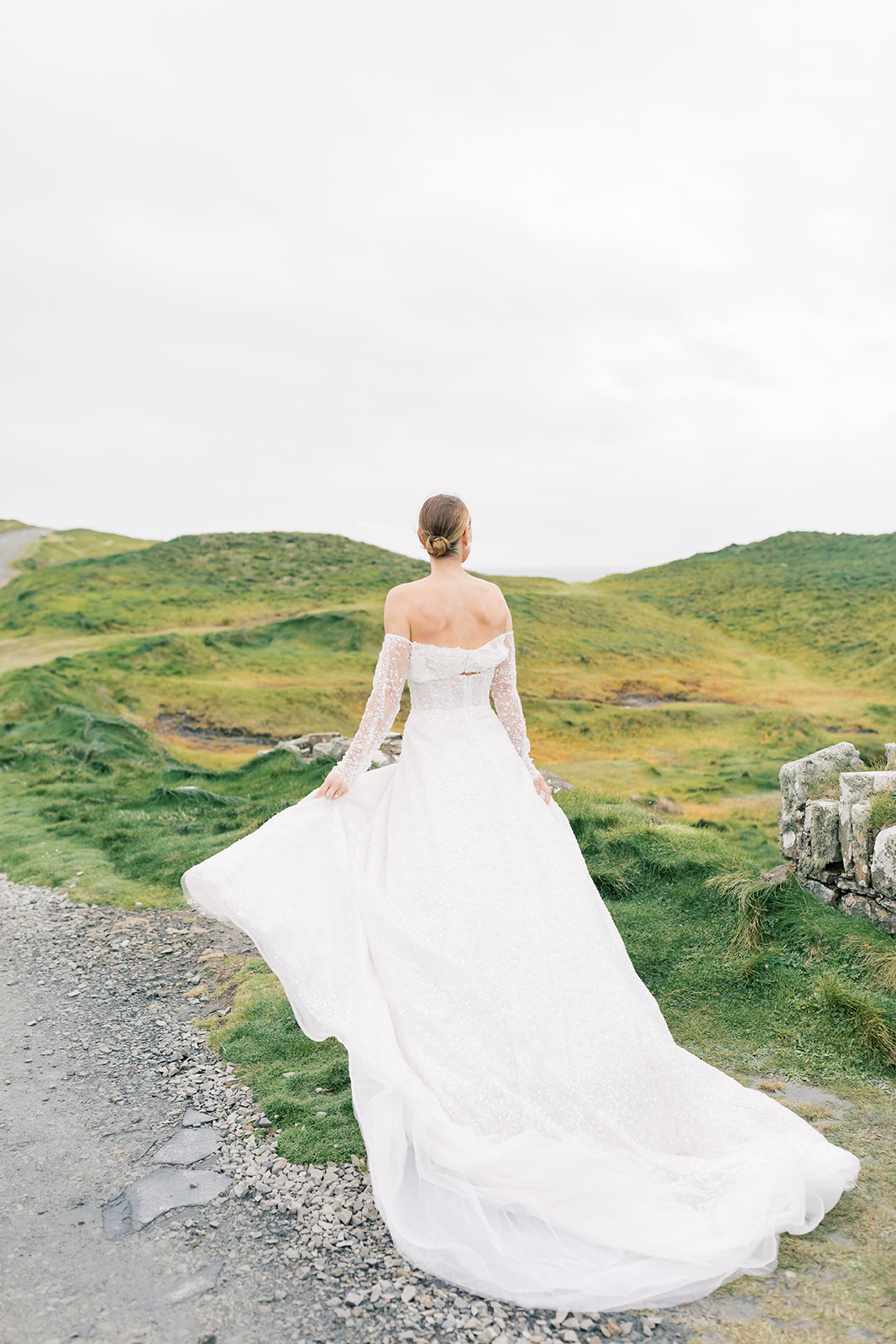 irish green wedding dress GRETA / Green Wedding Dress with Colored Flower Applique