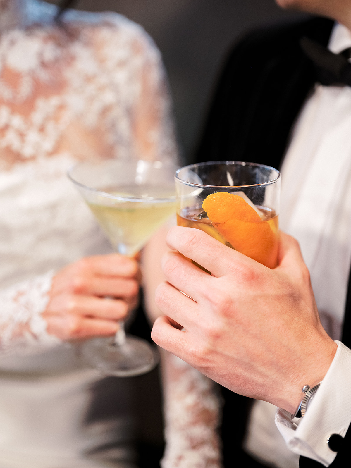 Bride and groom toast to their wedding.