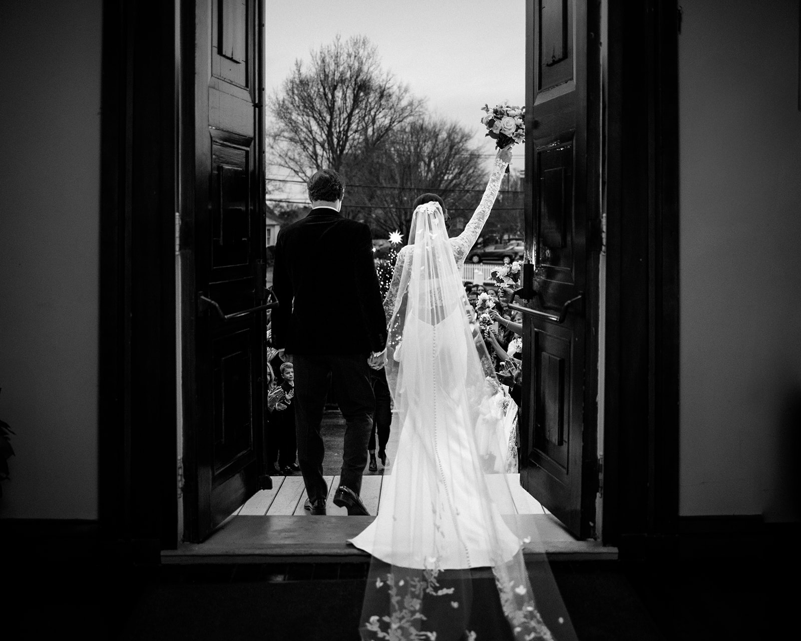 The couple exiting the ceremony location.