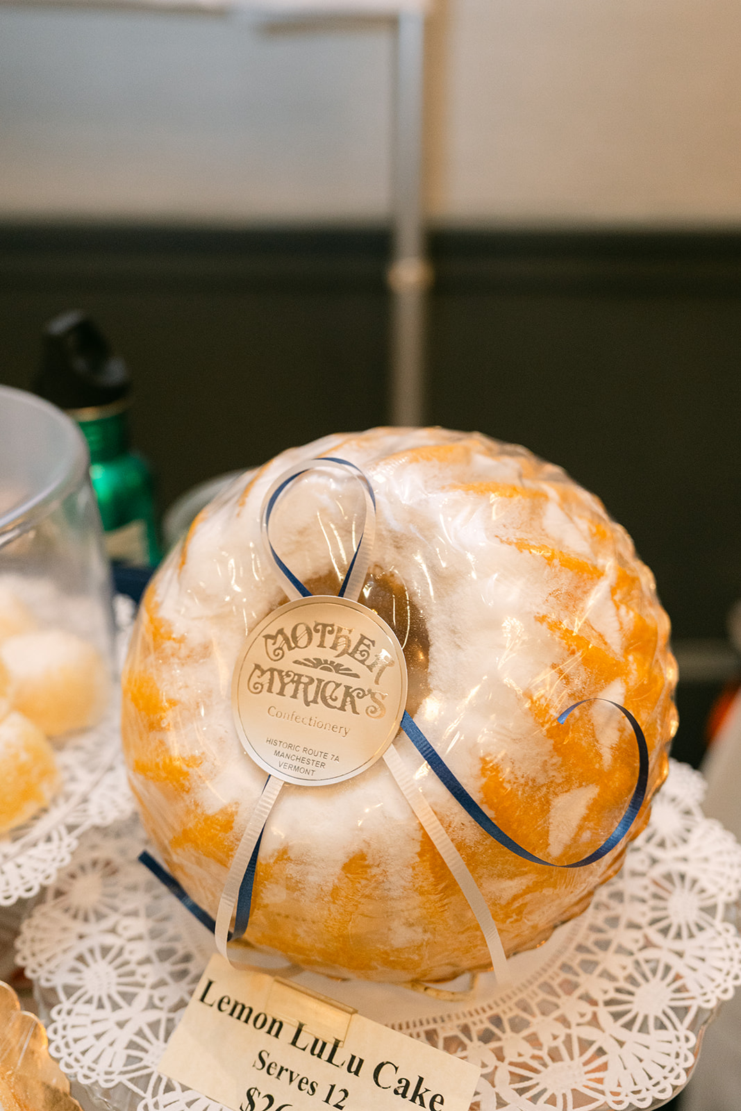 A Vermont cheese wheel on display
